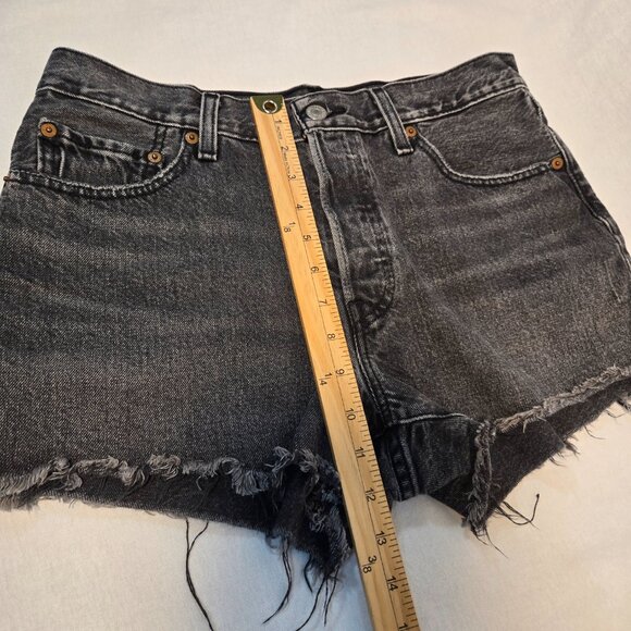 LEVI'S 501 Original Icon BOHO Black Hash Raw Hem Button Fly Jean Short Size W29 - Picture 14 of 16